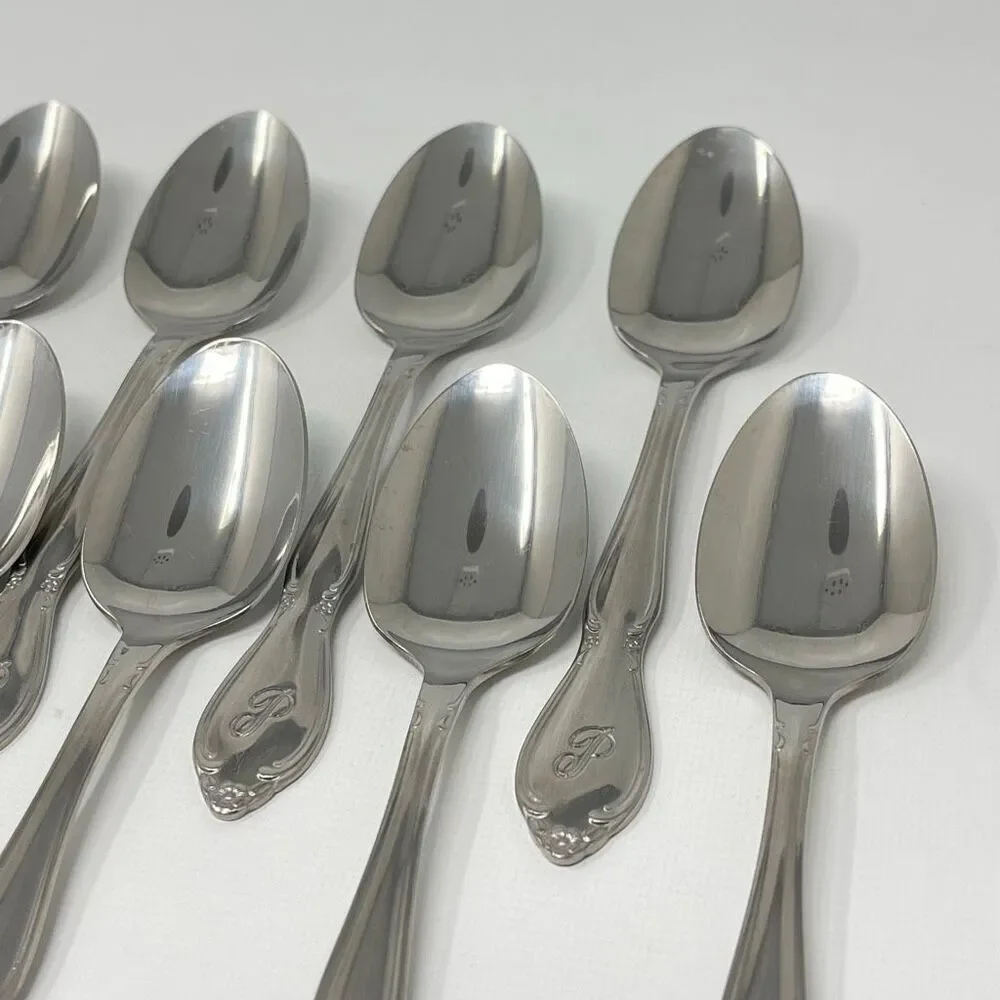 Lot of 16 Custom Craft Stainless Steel Flatware Spoon Spoons Korea Monogram P 6